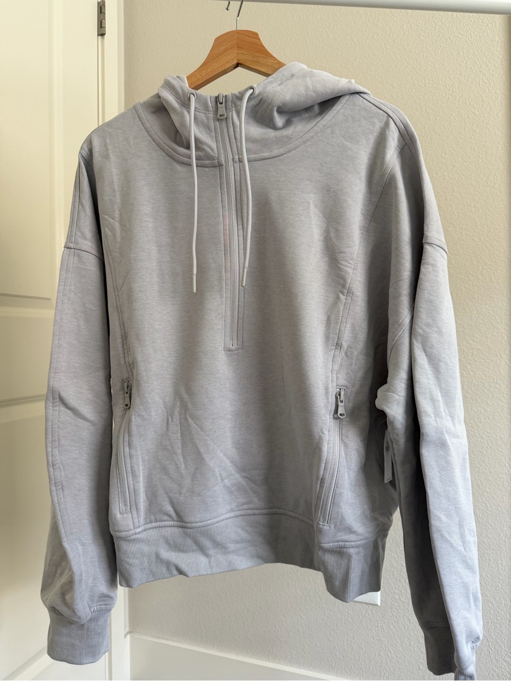 Old Navy Light Gray Half-Zip Hooded Sweatshirt